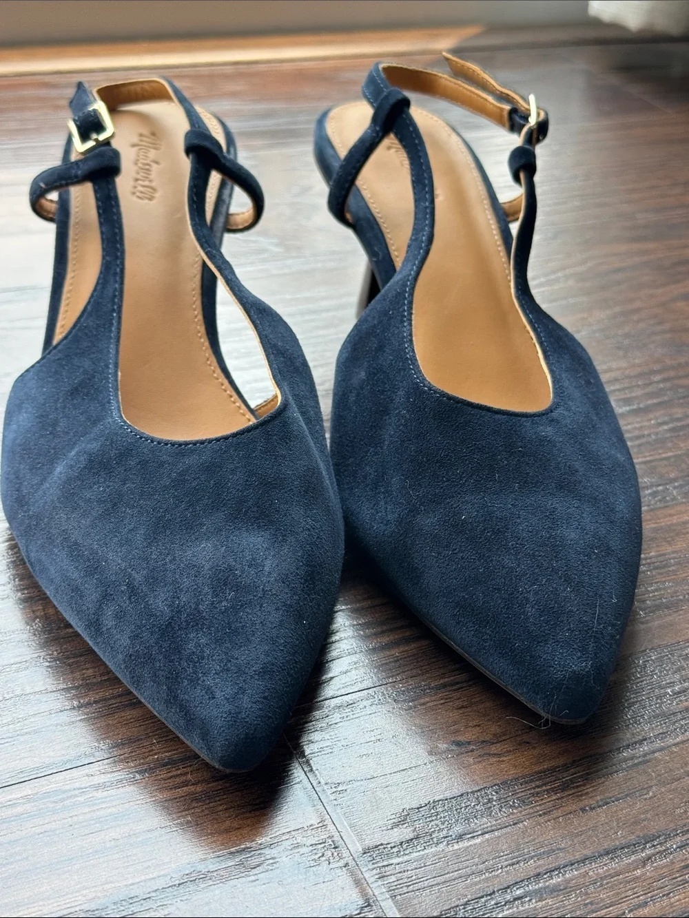 Madewell Navy Suede Pointed Slingback Low Heel with Buckle